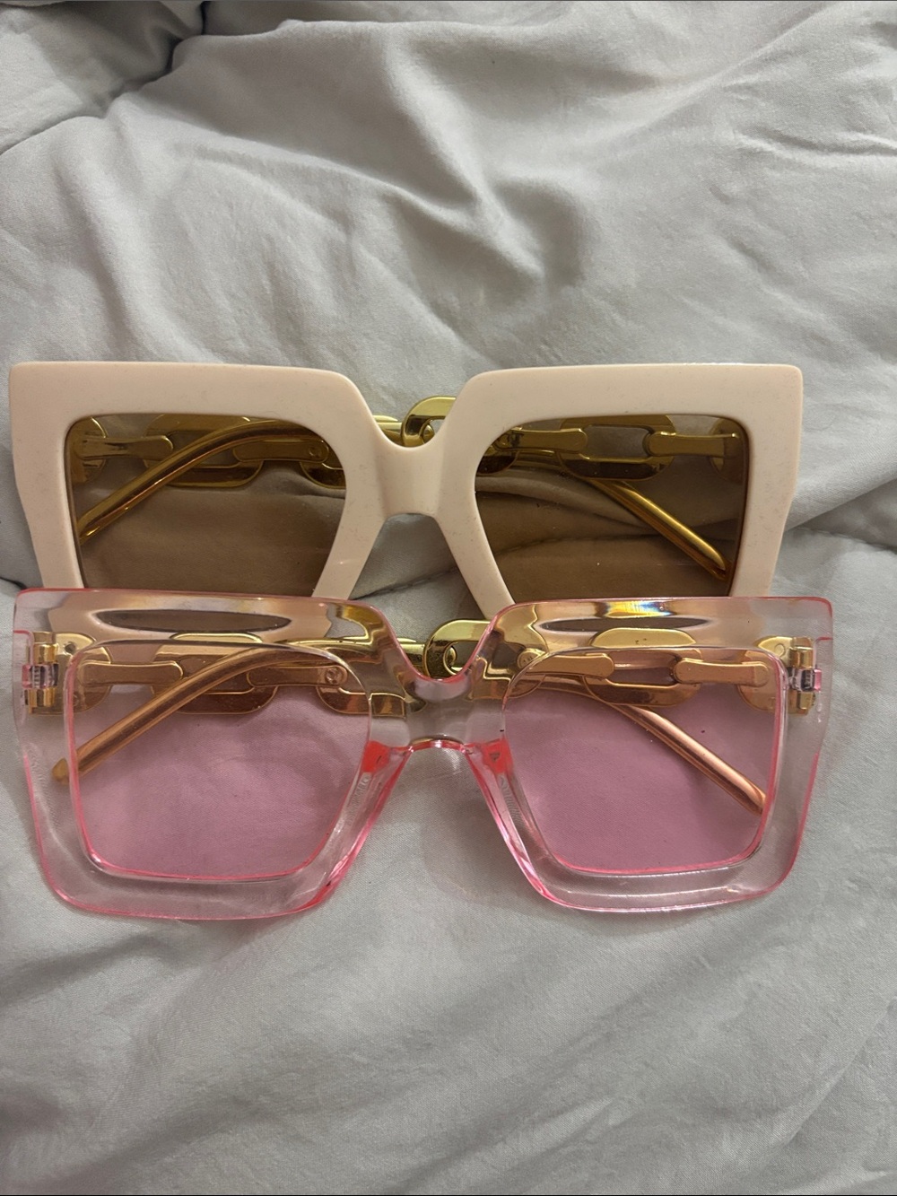 Oversized Square Sunglasses - Pink & Cream